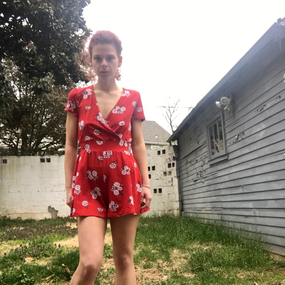 red floral robber with tie back